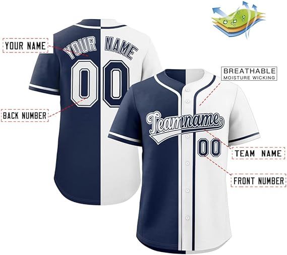 Custom Split Baseball Jersey Button Down Shirt Sports Personalized Stitched Name Number for Men/Women/Boy